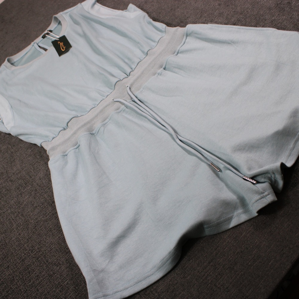 Ofeefan Womens Sleeveless Romper Light Blue Crew Neck Keyhole Back XL NWT